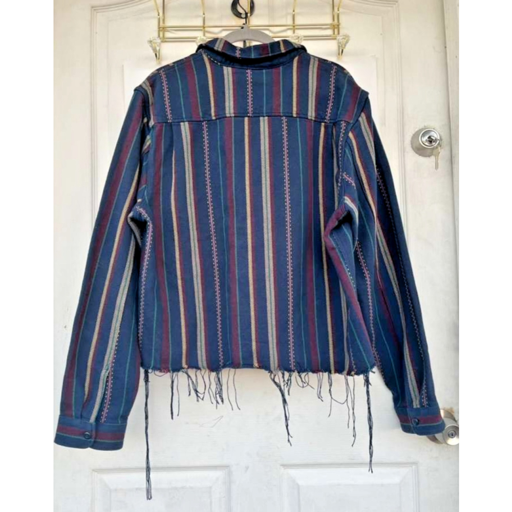 Vans Cropped Striped Jacket Raw Hem Canvas Denim Feel Women’s Large Y2K - Picture 14 of 15